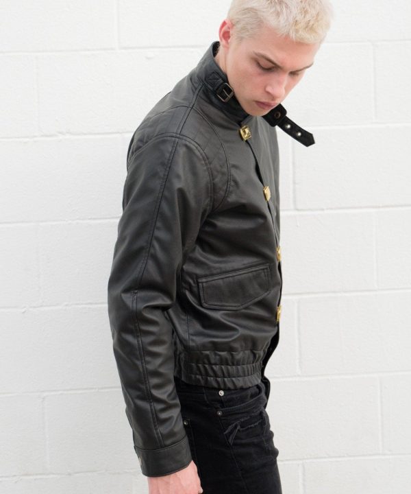 Mens Akira Kaneda Black Leather Jacket with Buckles
