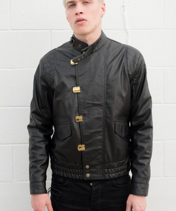 Mens Akira Kaneda Black Leather Jacket Front Closed