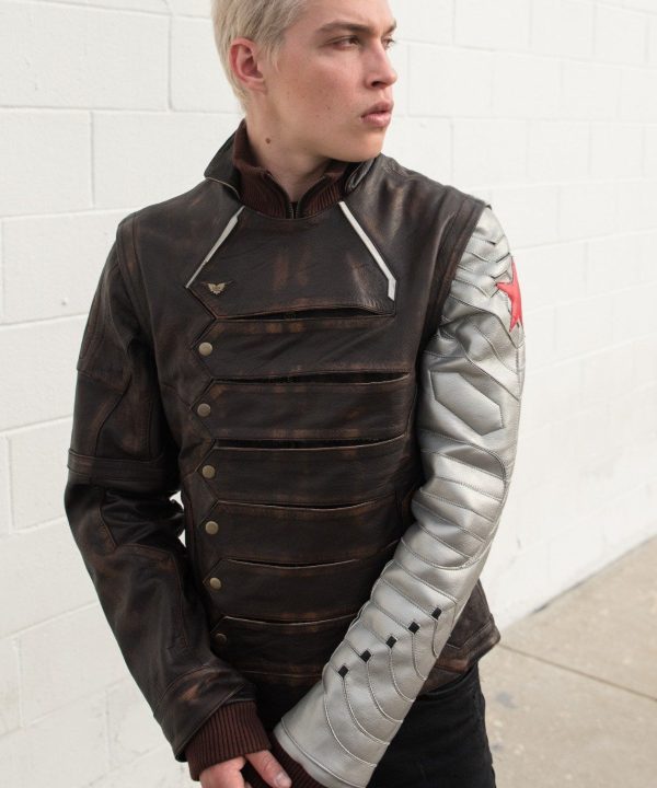 Mens Bucky Barnes Winter Soldier Armored Leather Jacket