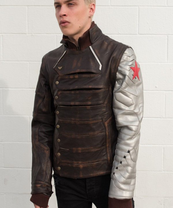 Mens Bucky Barnes Winter Soldier Armored Leather Jacket