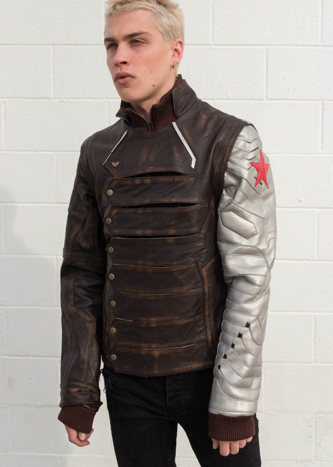 Mens Bucky Barnes Winter Soldier Armored Leather Jacket