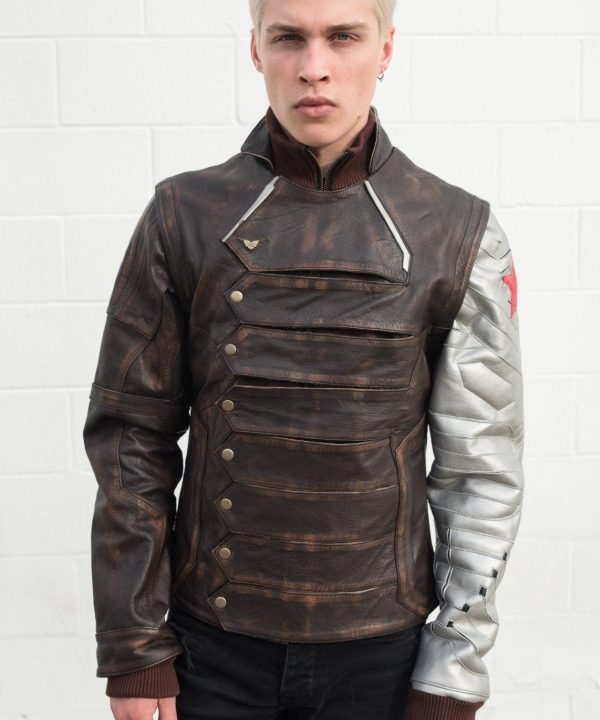 Mens Bucky Barnes Winter Soldier Armored Leather Jacket