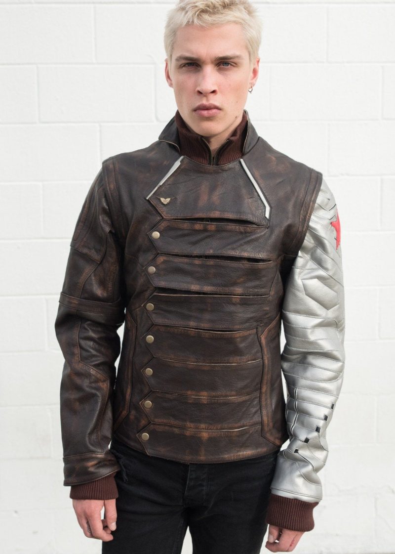 Mens Bucky Barnes Winter Soldier Armored Leather Jacket