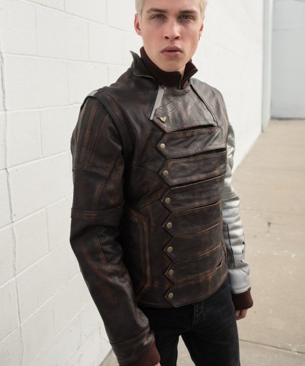 Mens Bucky Barnes Winter Soldier Armored Leather Jacket