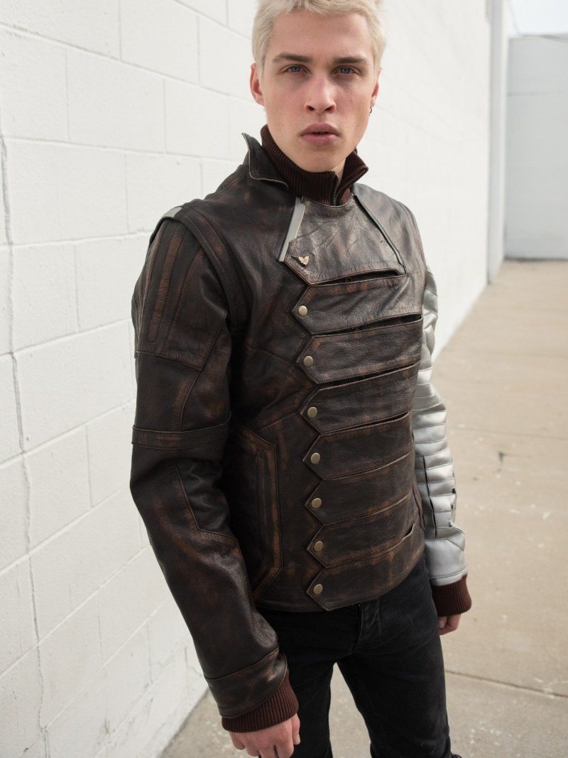 Mens Bucky Barnes Winter Soldier Armored Leather Jacket