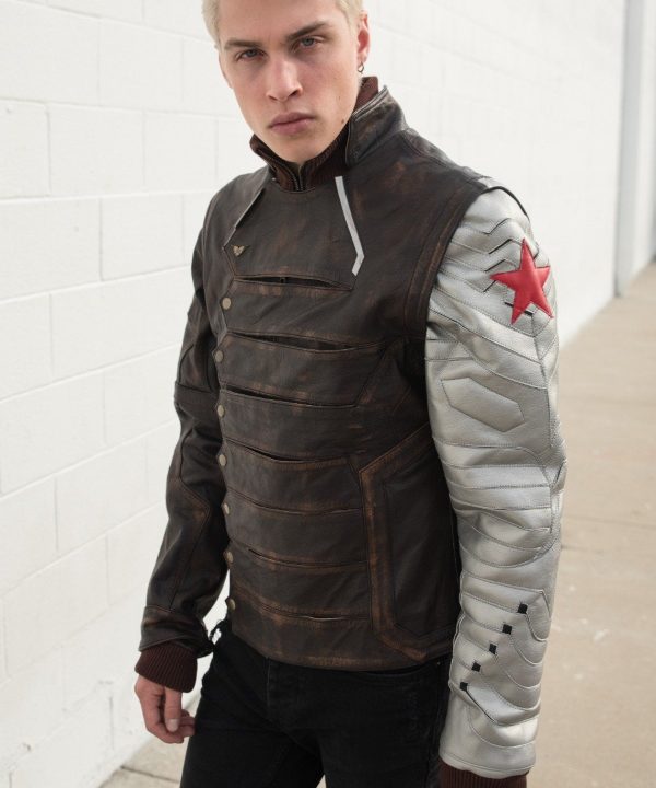 Mens Bucky Barnes Winter Soldier Armored Leather Jacket