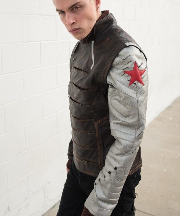 Mens Bucky Barnes Winter Soldier Armored Leather Jacket