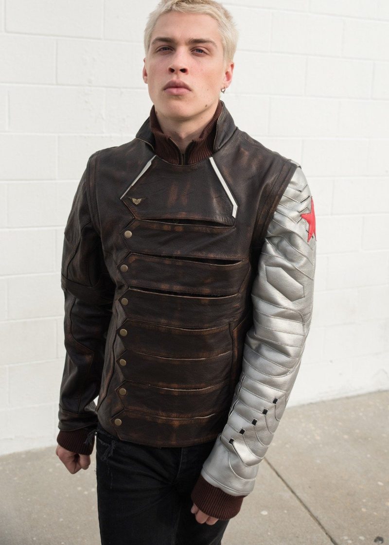 Mens Bucky Barnes Winter Soldier Armored Leather Jacket