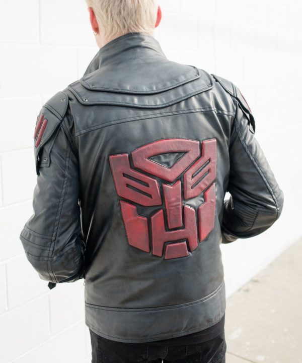 Mens Transformers Autobot Logo Shield Leather Jacket Black Armor