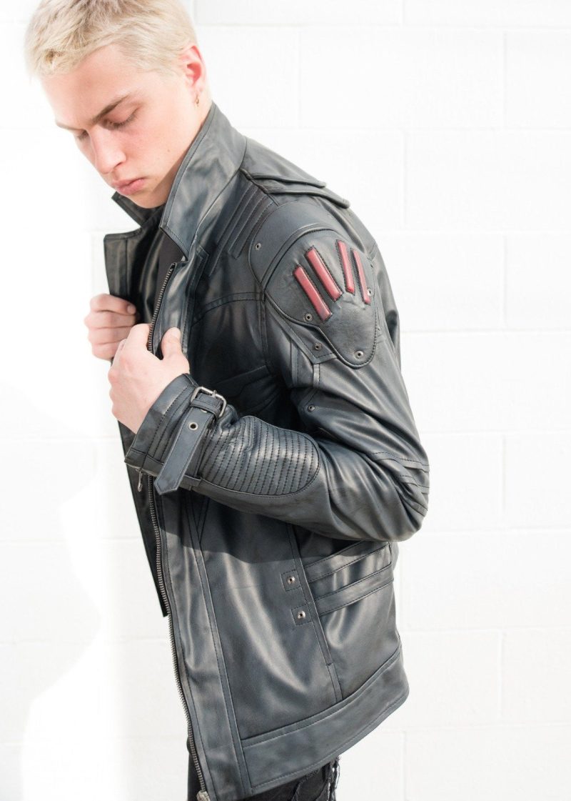 Mens Transformers Autobot Shield Leather Jacket Black Armor
