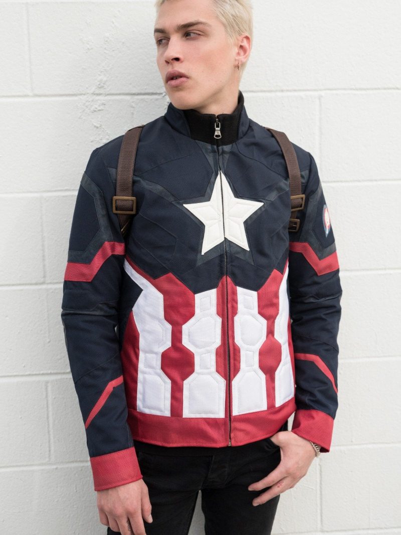 Mens Captain America Civil War Leather Jacket Halloween Costume First Avenger