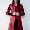 Womens Scarlet Witch Red Leather Trench Coat