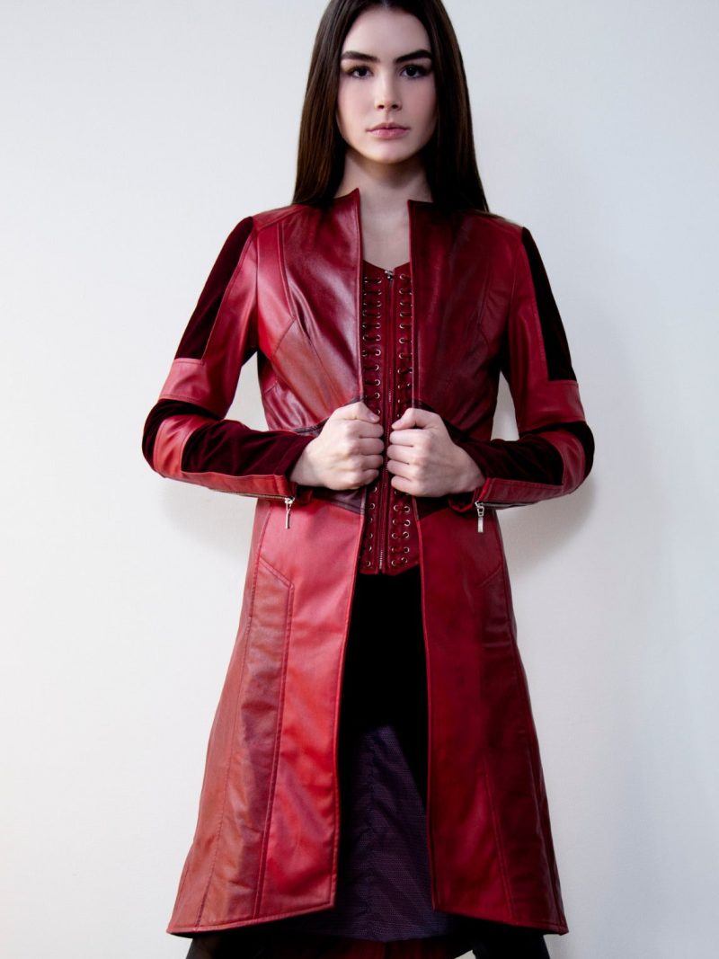 Womens Scarlet Witch Red Leather Trench Coat