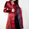 Womens Scarlet Witch Wanda Cosplay Costume Red Leather Trench Coat
