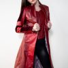 Womens Scarlet Witch Red Leather Trench Coat