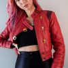 Womens Akira Red Leather Jacket Anime kaneda Crop Top Movie