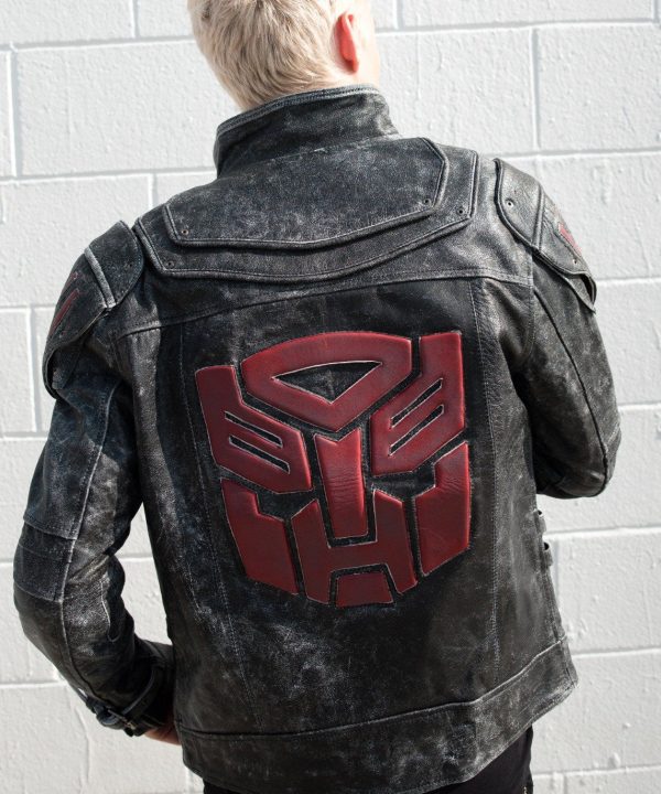 Mens Transformers Autobot Shield Leather Jacket Black Armor