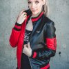Womens Harley Quinn Leather Jacket Black and Red