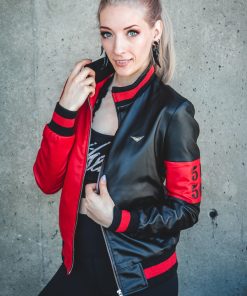 Womens Harley Quinn Leather Jacket Black and Red