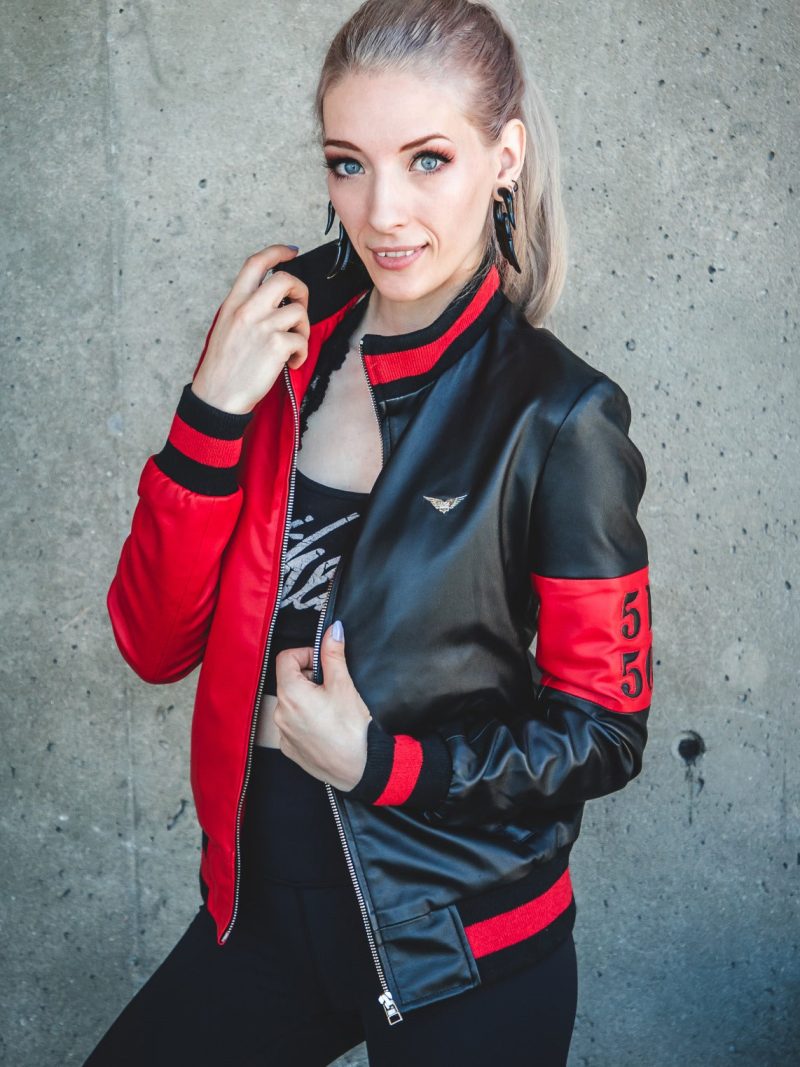 Womens Harley Quinn Leather Jacket Black and Red