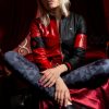 Womens Harley Quinn Leather Jacket Black and Red