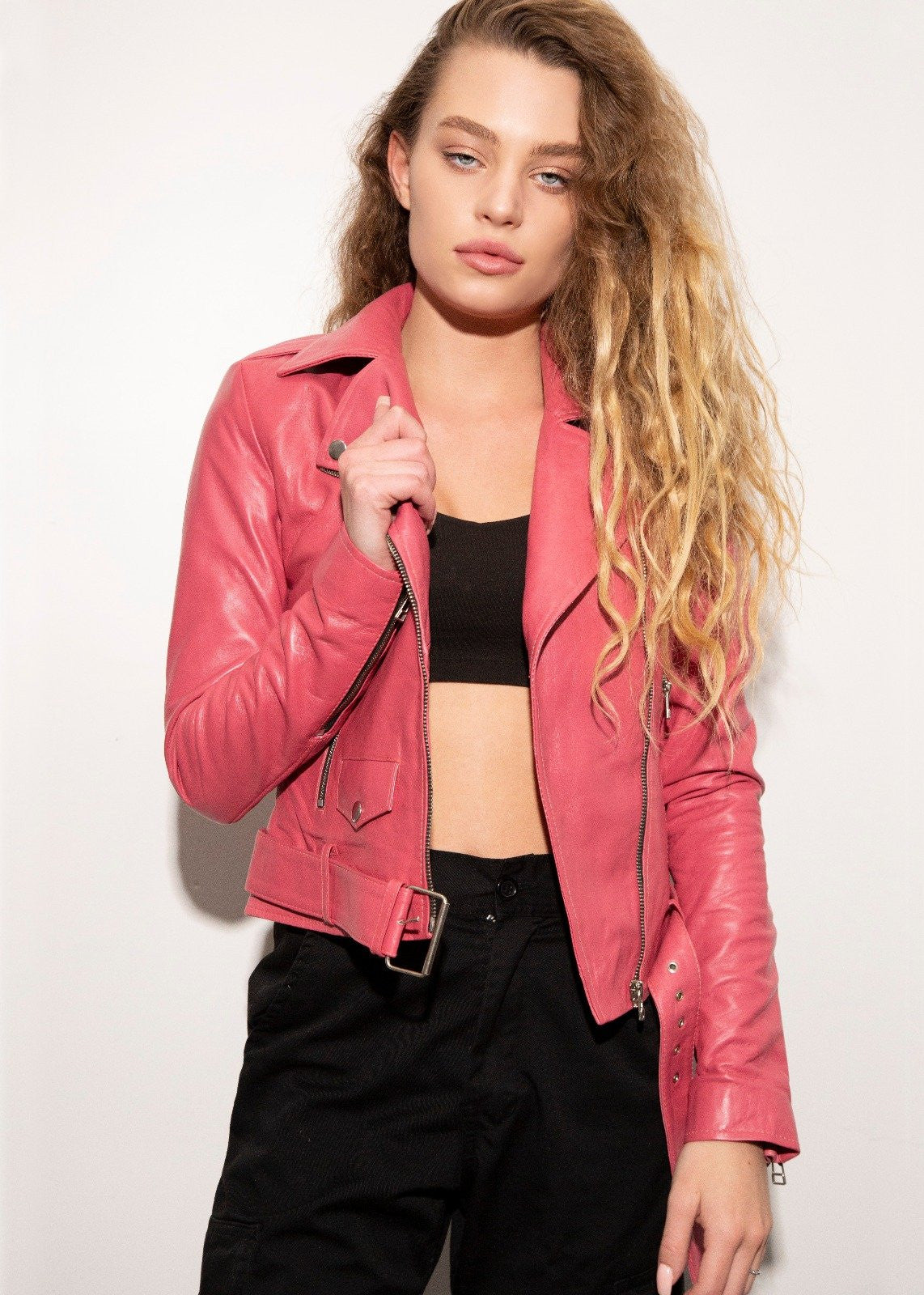 Womens Barbie Doll Leather Jacket Pink
