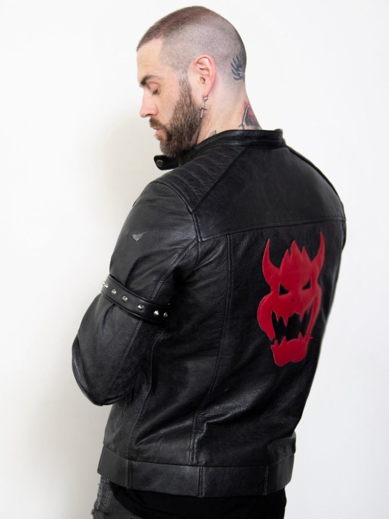 Mens King Castle Black Studded Moto Leather Jacket back