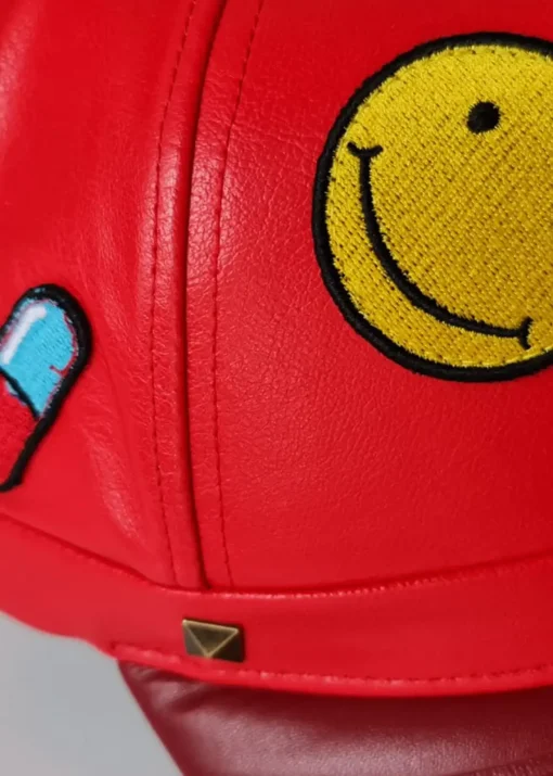akira patches red leather hat