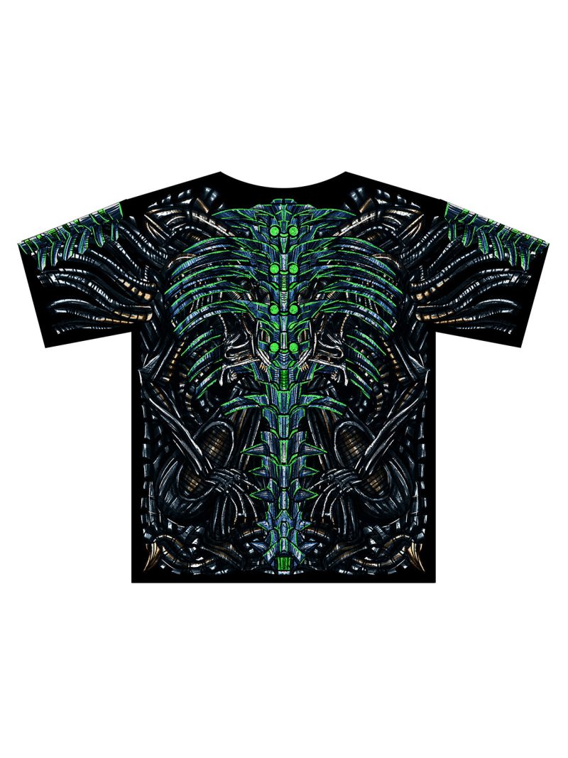 alien biomechanical H.R. Giger metal graphic t-shirt