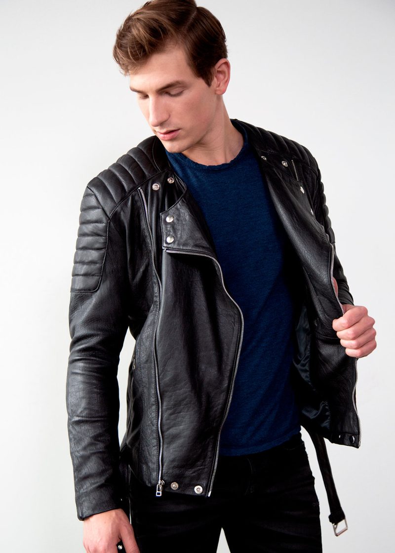 Mens Alternative Legacy SAM Quilted Leather Motorcycle Jacket Black