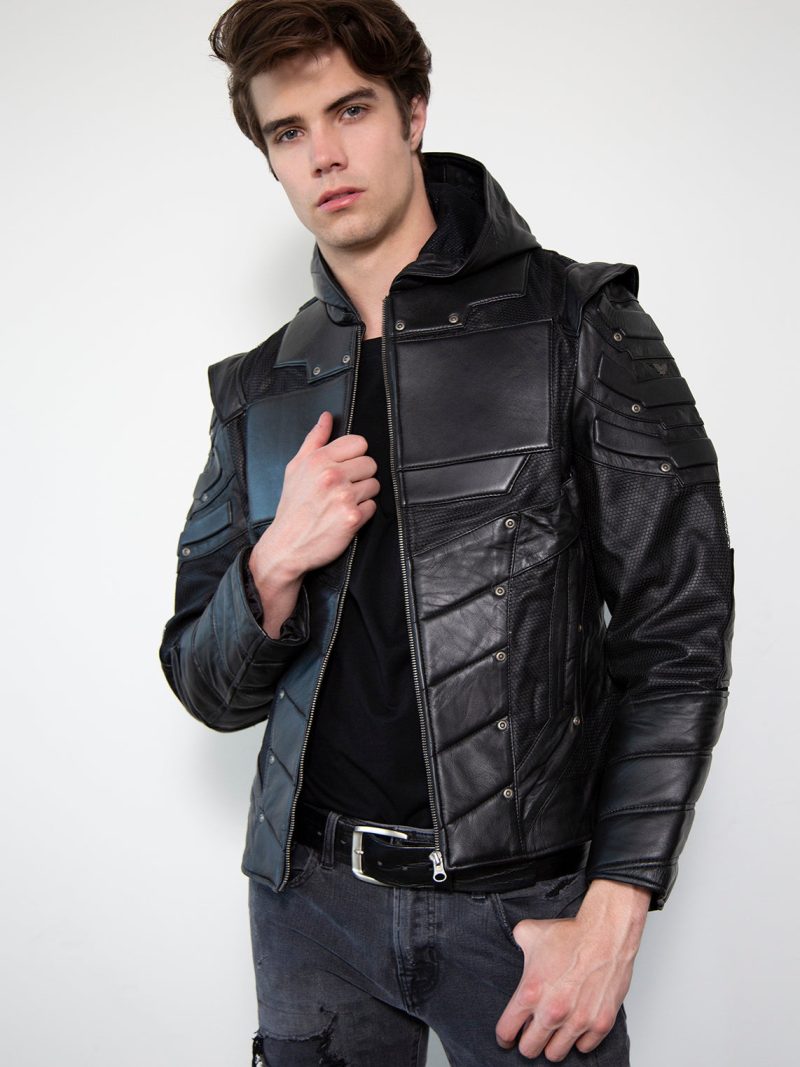 Mens Black Green Arrow Limited Edition Leather Jacket