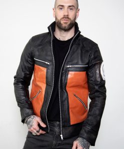 Mens Naruto Shippuden Orange Leather Jacket Hoodie Anime pull over