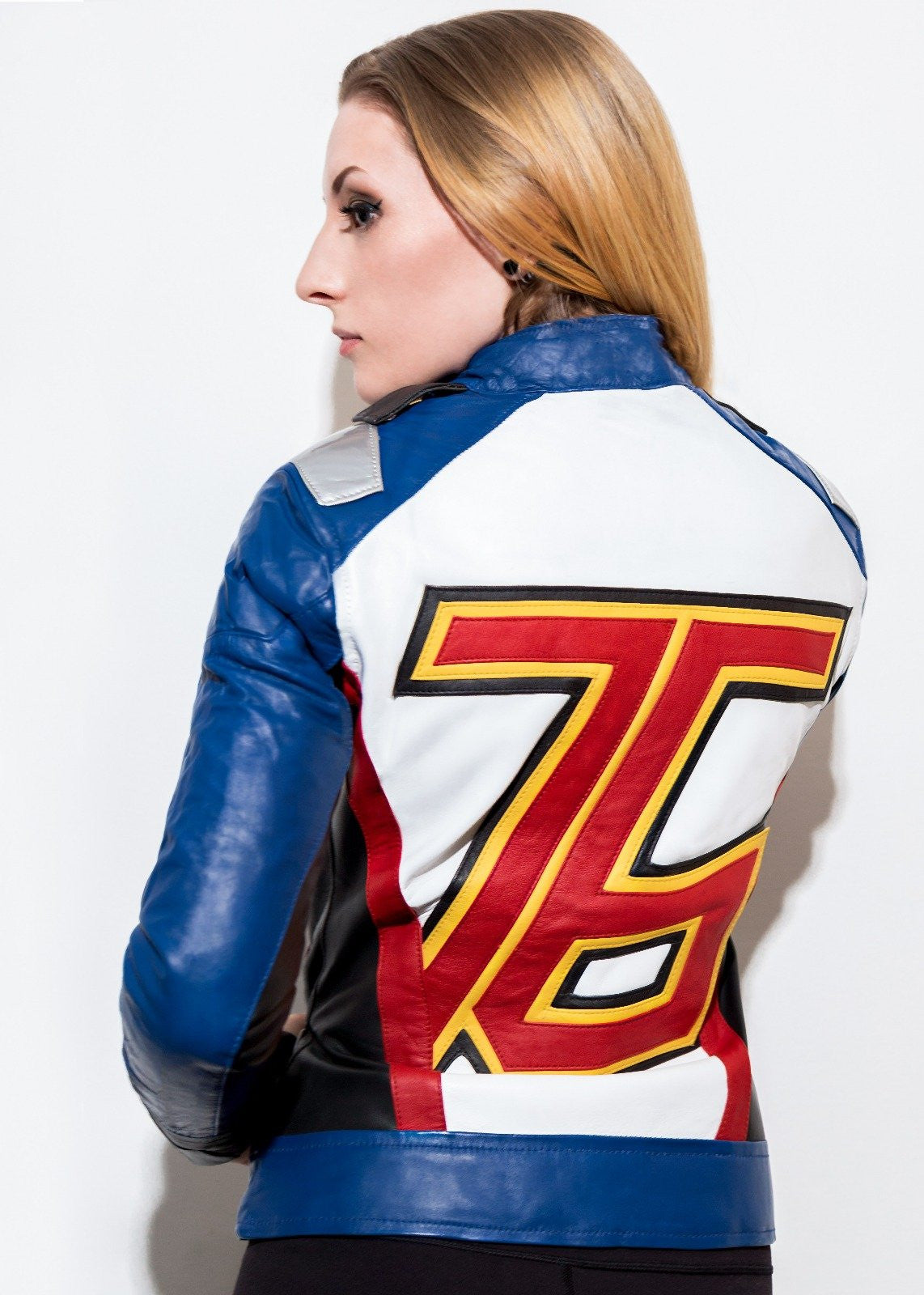 Women Soldier 76 Leather Jacket Blue Overwatch Cosplay Motocross Outerwear Luca Designs