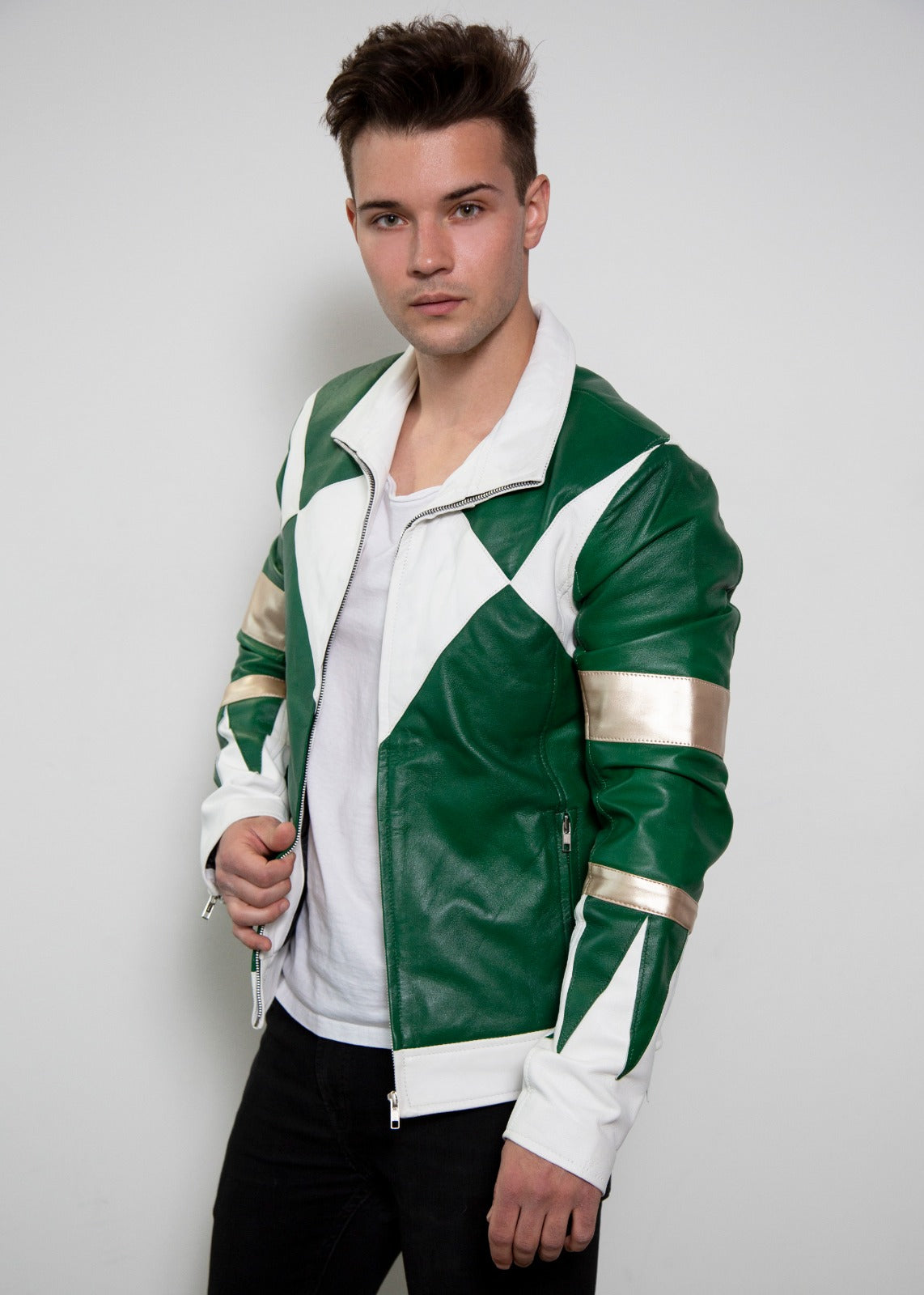 Green Power Ranger Leather Jacket  Hoodie MMPR Cosplay Costume