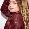 Womens Quilted Leather Motorcycle Jacket Maroon