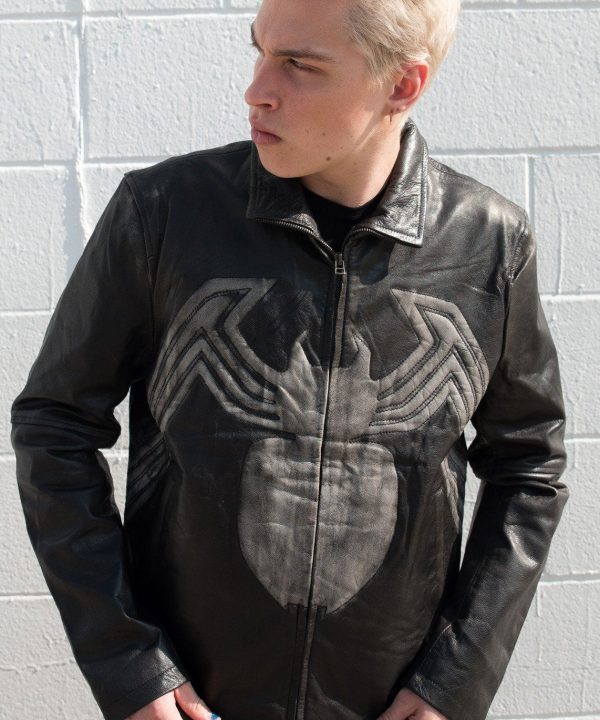Mens Venom Spiderman Leather Jacket Black