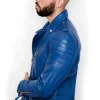 Mens Quilted biker Leather Motorcycle Jacket Blue