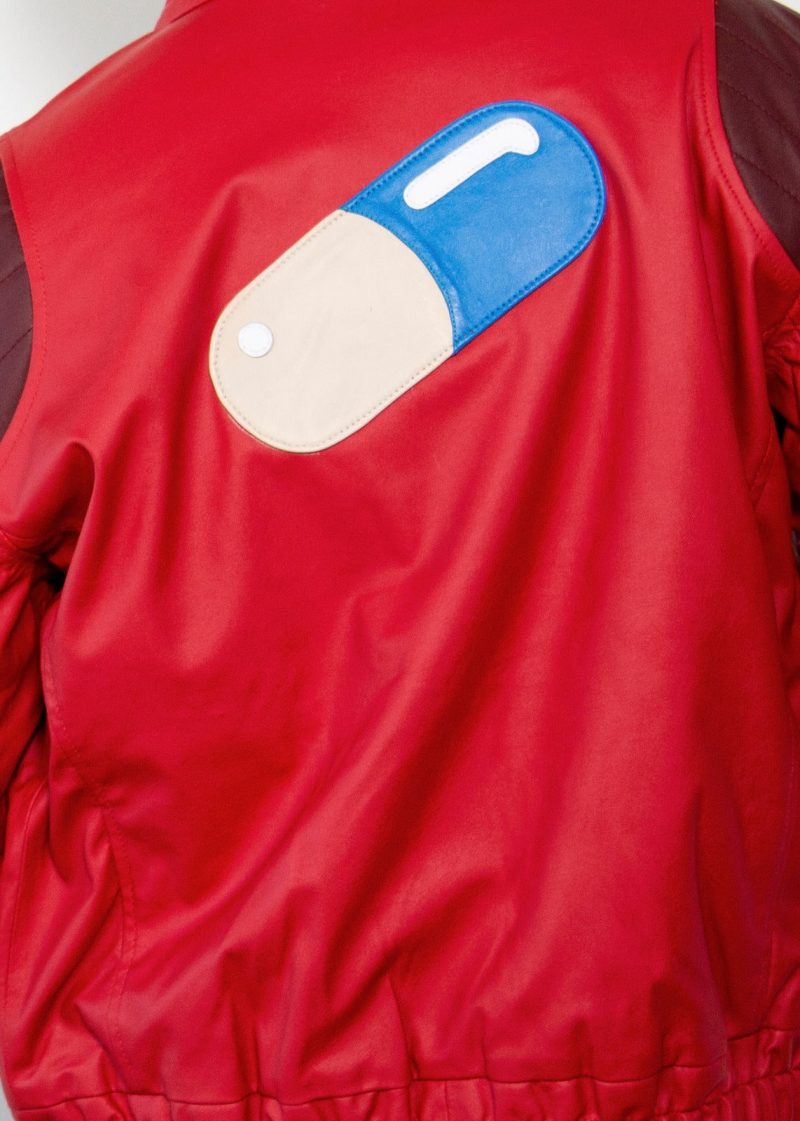 Womens Akira Red Leather Jacket Anime kaneda Back Pill back for education