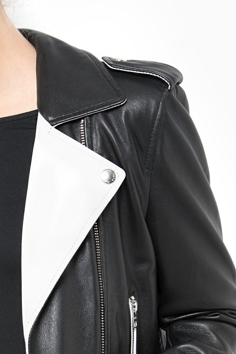 Buy Womens Fashion Leather Jacket Black White Contrast | LucaJackets