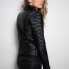 Womens Quilted Leather Jacket Black New Moto