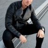 Mens Leather Motorcycle Biker Jacket Black Balmain