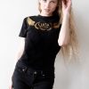 Womens Black Designer Tshirt with Chrome Luca Designs Logo Brand emblem French Terry Cotton