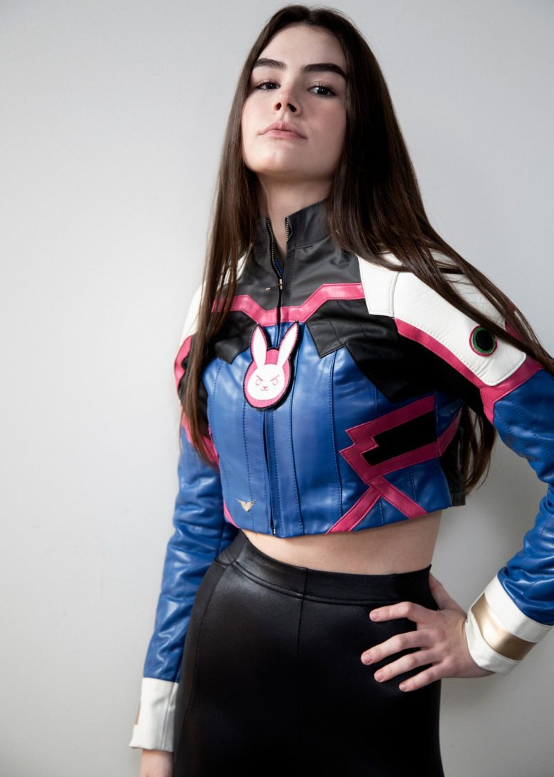 Womens Overwatch DVA Crop Top Leather Jacket Blue