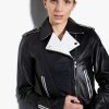 Womens Fashion Leather Jacket Black White Contrast