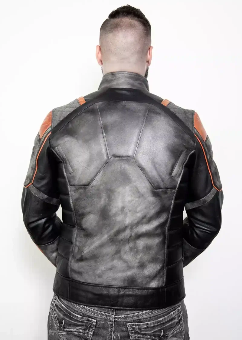 Men's Denim Biker Motorcycle Jacket Black Real Leather Sleeves like HD Style