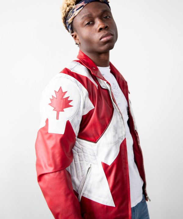 Mens Captain Canuck Comic Red White Leather Jacket