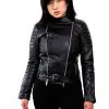 Womens Biker Leather Motorcycle Jacket Black Balmain