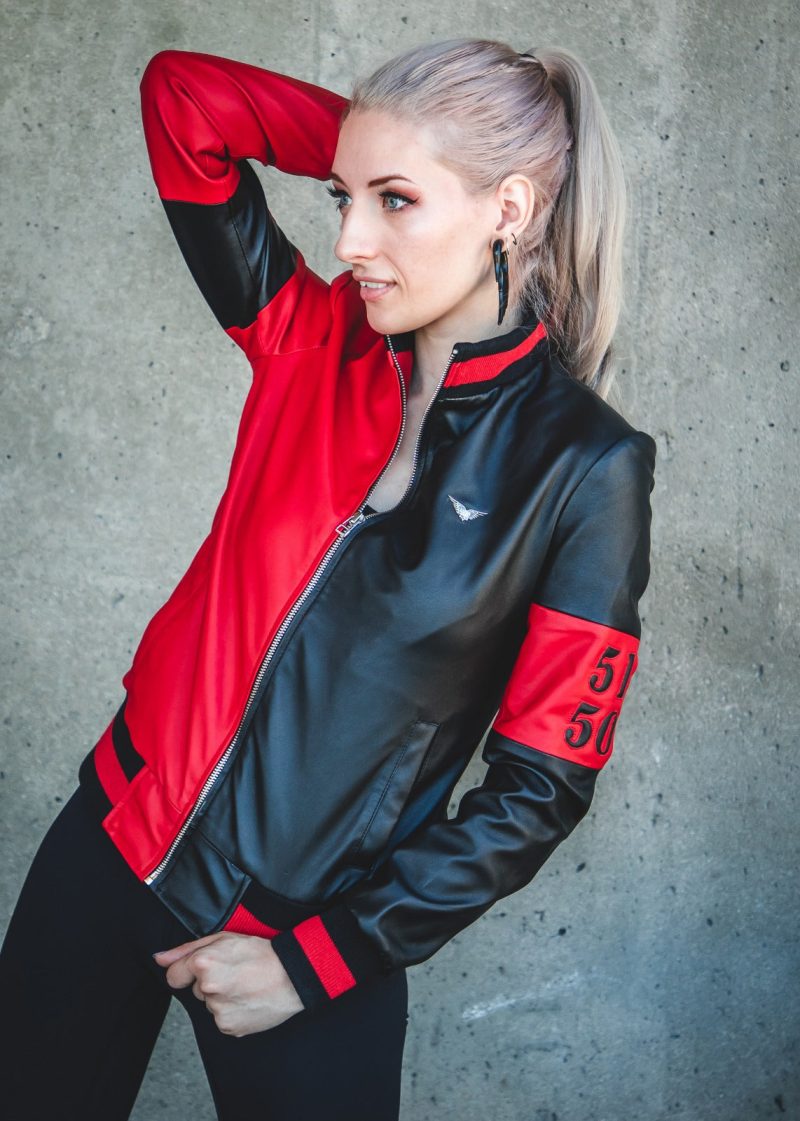 Womens Harley Quinn Leather Jacket Black and Red