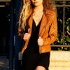 Womens Quilted Leather Motorcycle Jacket Light Brown