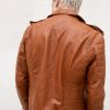Mens Quilted Leather Motorcycle Jacket Caramel Brown